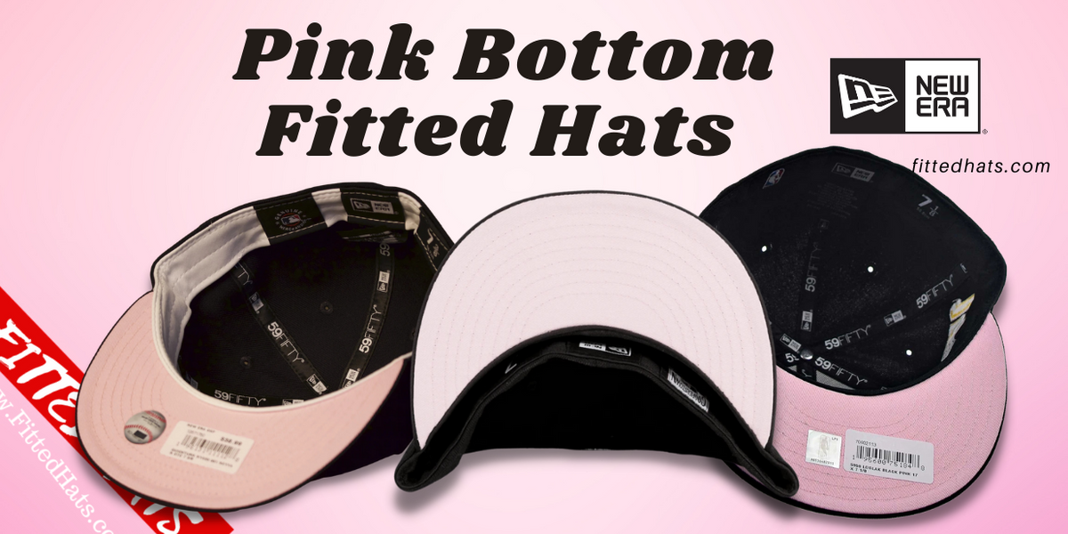 Pink Bottom Fitted Hats  Pink Under Brim Fitted Hats