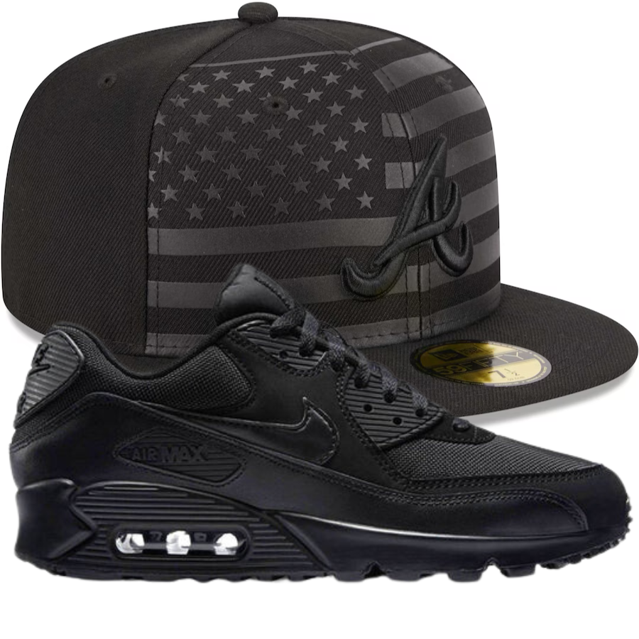 New Era Black on Black Flag Fitted Hat w/ Nike Air Max 90 Triple Black