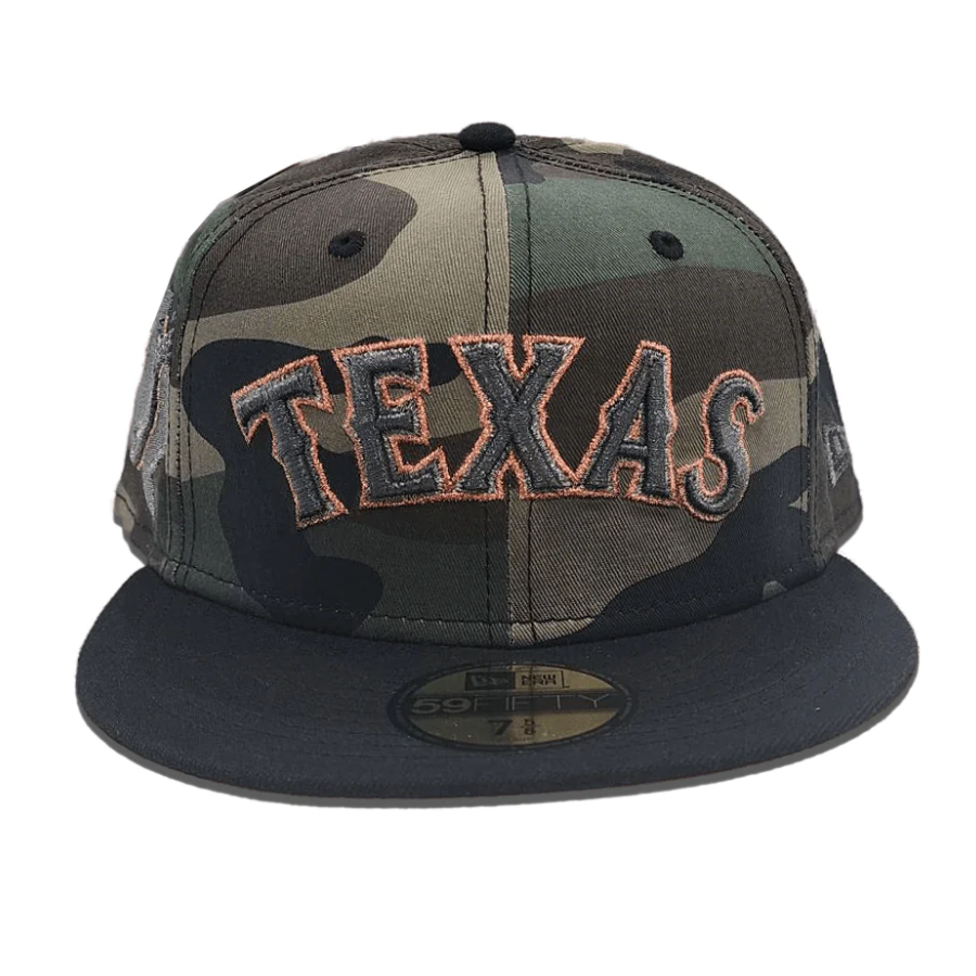 New Era Texas Rangers Woodland Camo/Black State Map 59FIFTY Fitted Hat