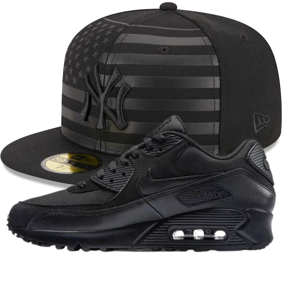 New Era Black on Black Flag Fitted Hat w/ Nike Air Max 90 Triple Black