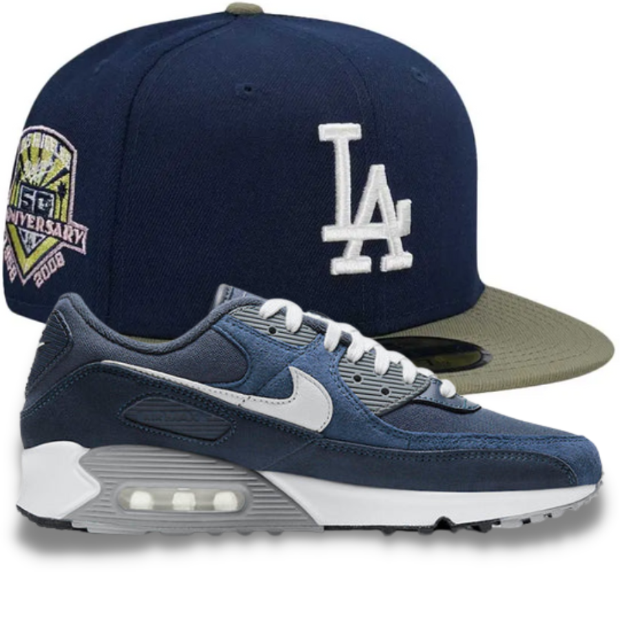 New Era LA Dodgers Ocean/Olive Fitted Hat w/ Nike Air Max 90 Premium Obsidian