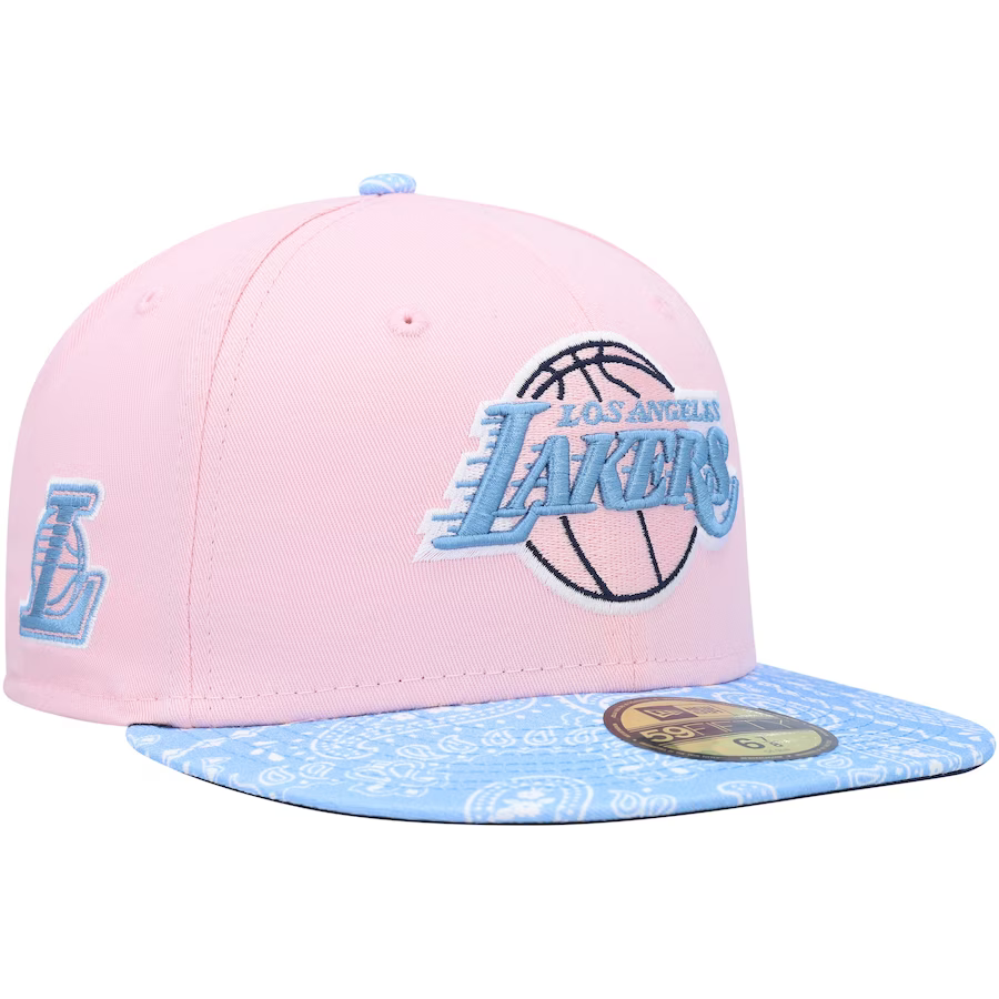 New Era Los Angeles Lakers Pink/Light Blue Paisley Visor 59FIFTY Fitted Hat