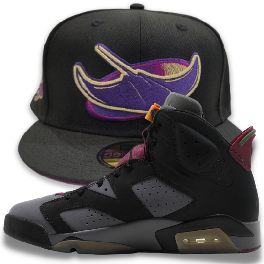 New Era Tampa Bay Rays Black/Purple Fitted Hat w/ Air Jordan 6 Retro 'Bordeaux'