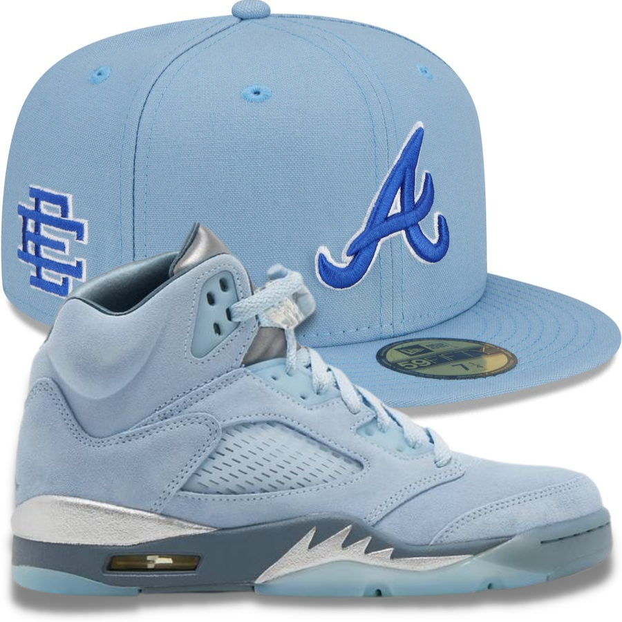 New Era Light Blue Atlanta Braves Eric Emanuel Fitted Hat w/ Women's Air Jordan 5 Retro 'Blue Bird'