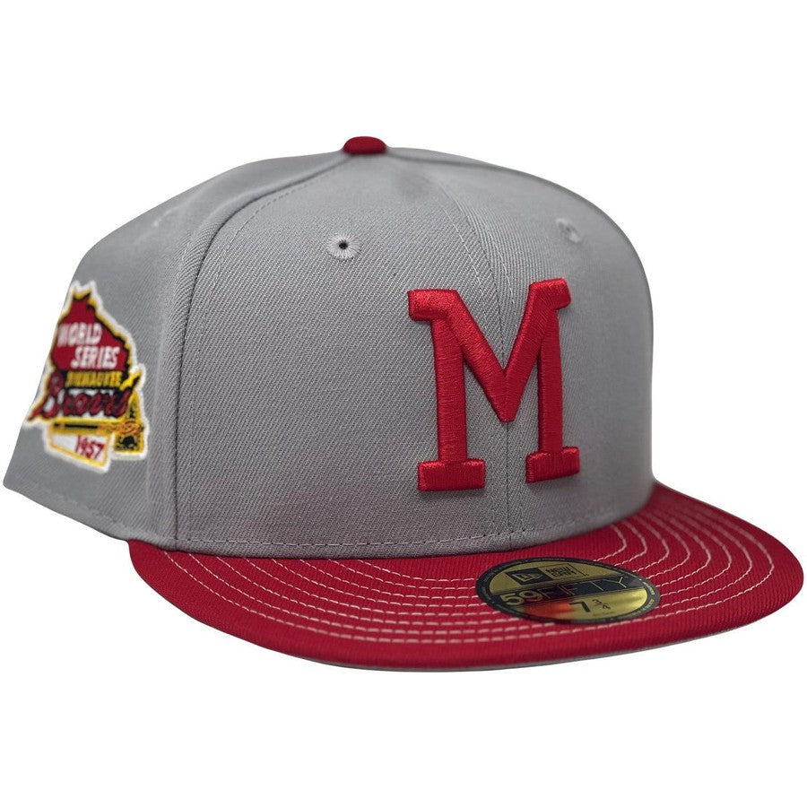 New Era Milwaukee Braves 1957 World Series Gray/Burgundy 59FIFTY Fitted Hat