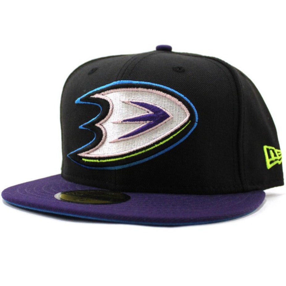 New Era Anaheim Ducks 59FIFTY Fitted Hat (Black Purple Light Blue Under Brim)