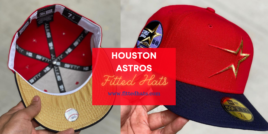New Era Houston Astros Red/Navy Fitted Hat Gold UV