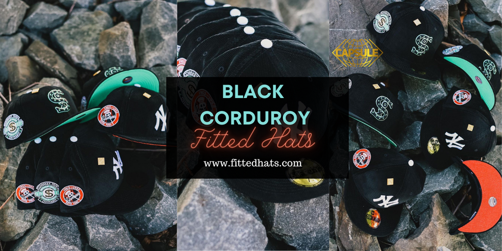 Black Corduroy Yankees & Mariners Fitted Hats By Capsule Hats