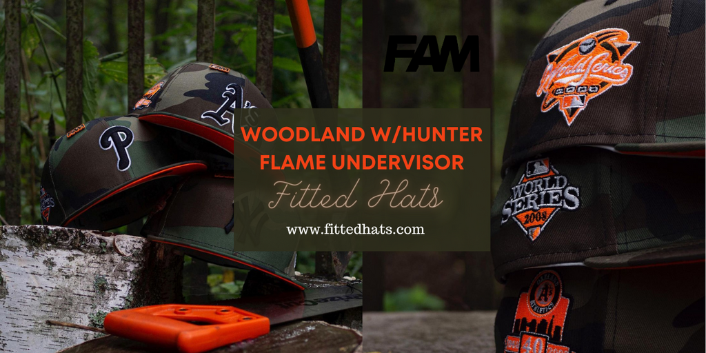 MLB Woodland Camo Fitted Hat Hunter Flame Undervisor