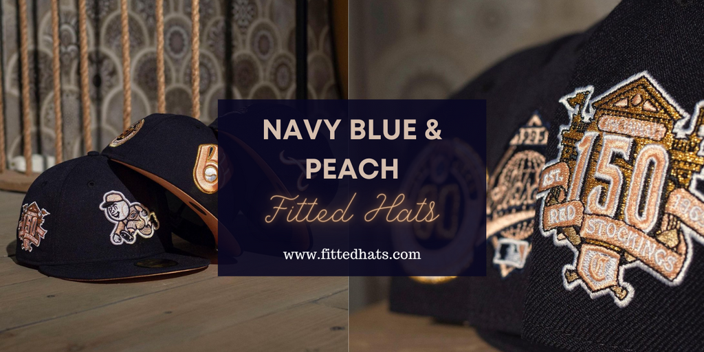 Fam Navy Blue & Peach Fitted Hats