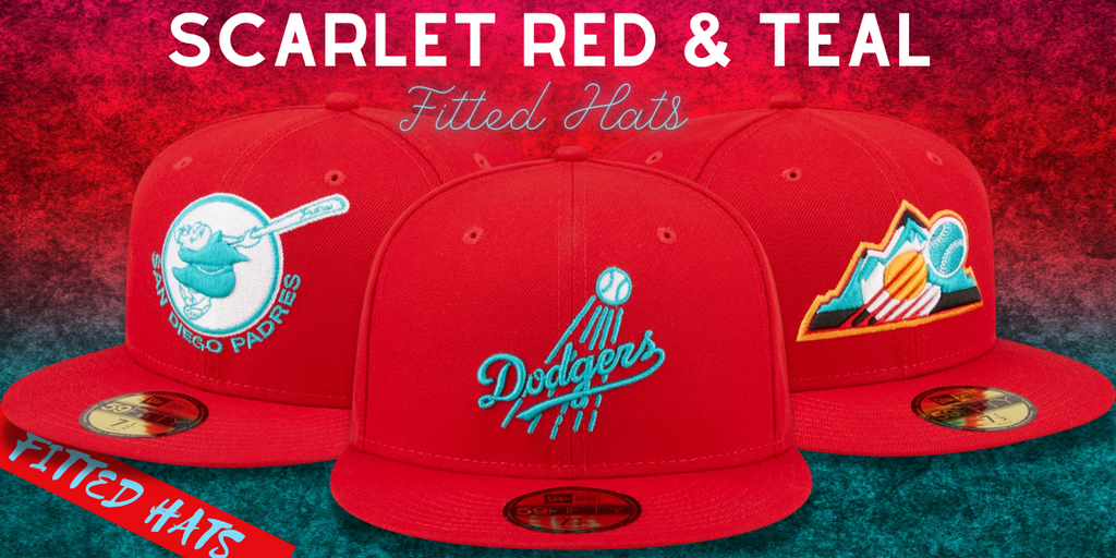 New Era Scarlet Red & Teal MLB 2022 Fitted Hats 
