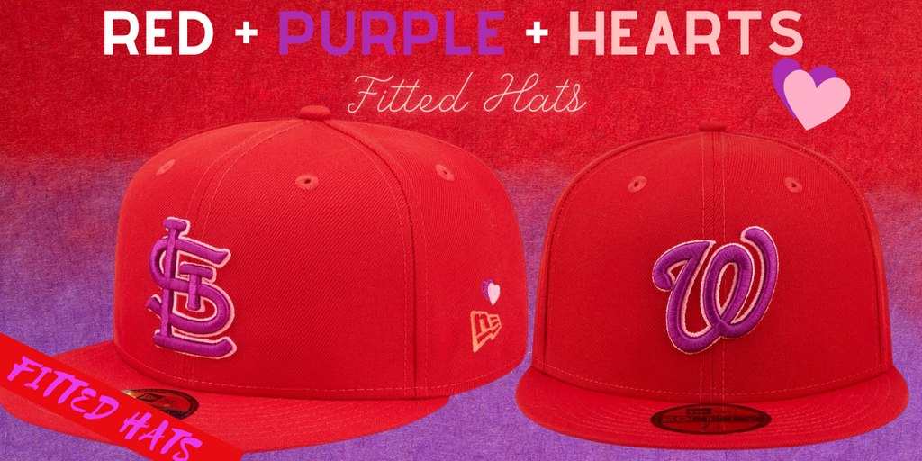 Red Purple Hearts Fitted Hats Purple Undervisor