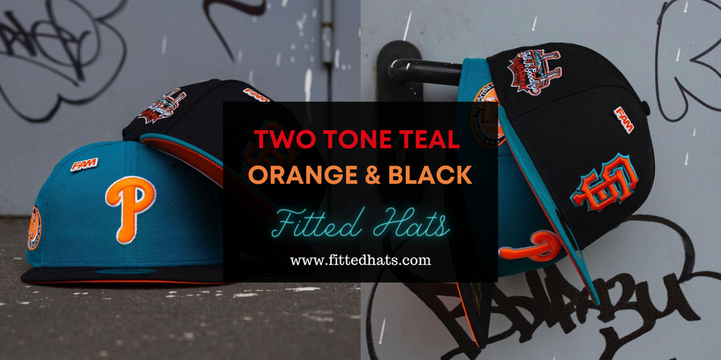 Two Tone Teal Orange Black Fitted Hats