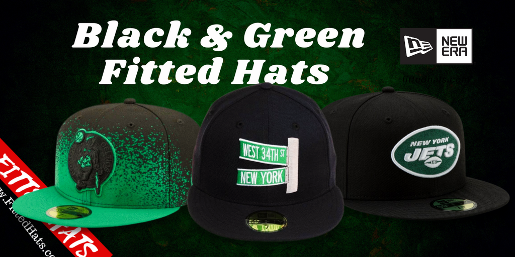 Black Green Fitted Hats Black Green Baseball Caps