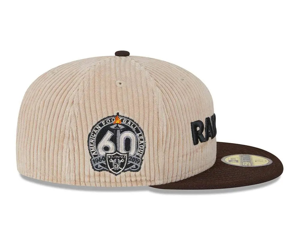 New Era Las Vegas Raiders 60th Anniversary Fall Cord Khaki 59FIFTY 2023 Fitted Hat
