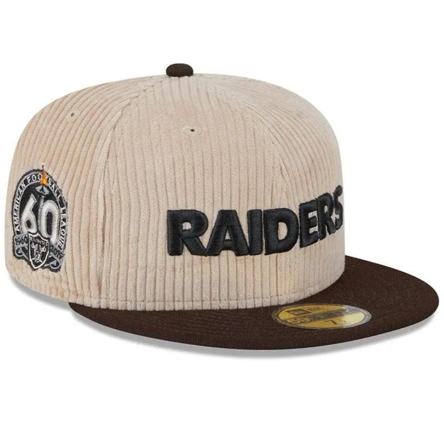New Era Las Vegas Raiders 60th Anniversary Fall Cord Khaki 59FIFTY 2023 Fitted Hat