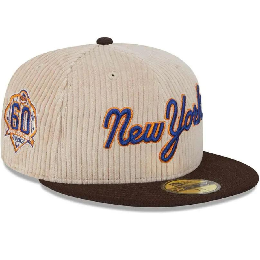 New Era New York Mets 60th Anniversary Fall Cord Khaki 59FIFTY Fitted Hat