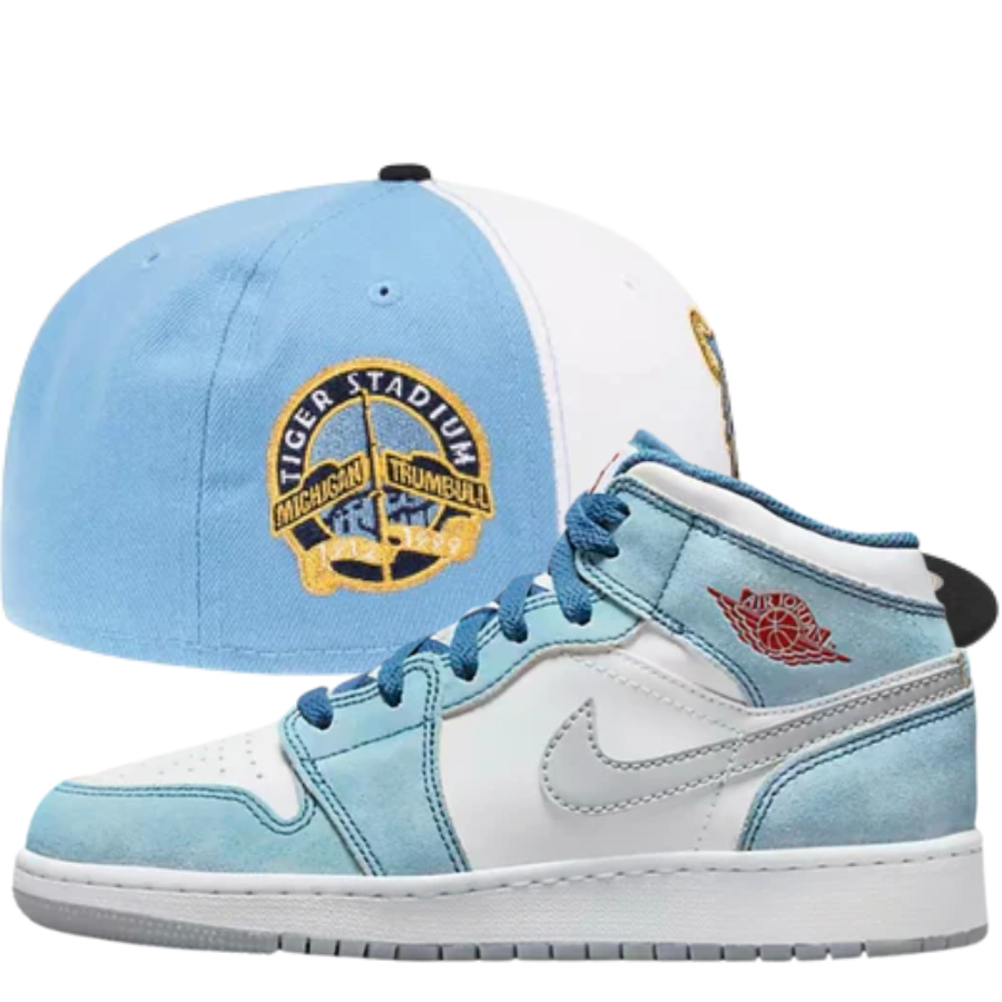 Detroit Tigers Two-Tone Fitted Hat w/ Air Jordan 1 French Blue Light Steel