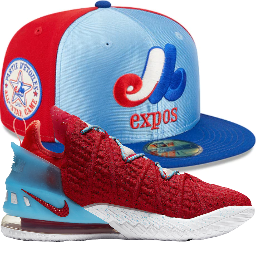 Powder Blue Montreal Expos Fitted Hat w/ Nike Lebron 18 Gong Xi Fa Cai Chinese New Year