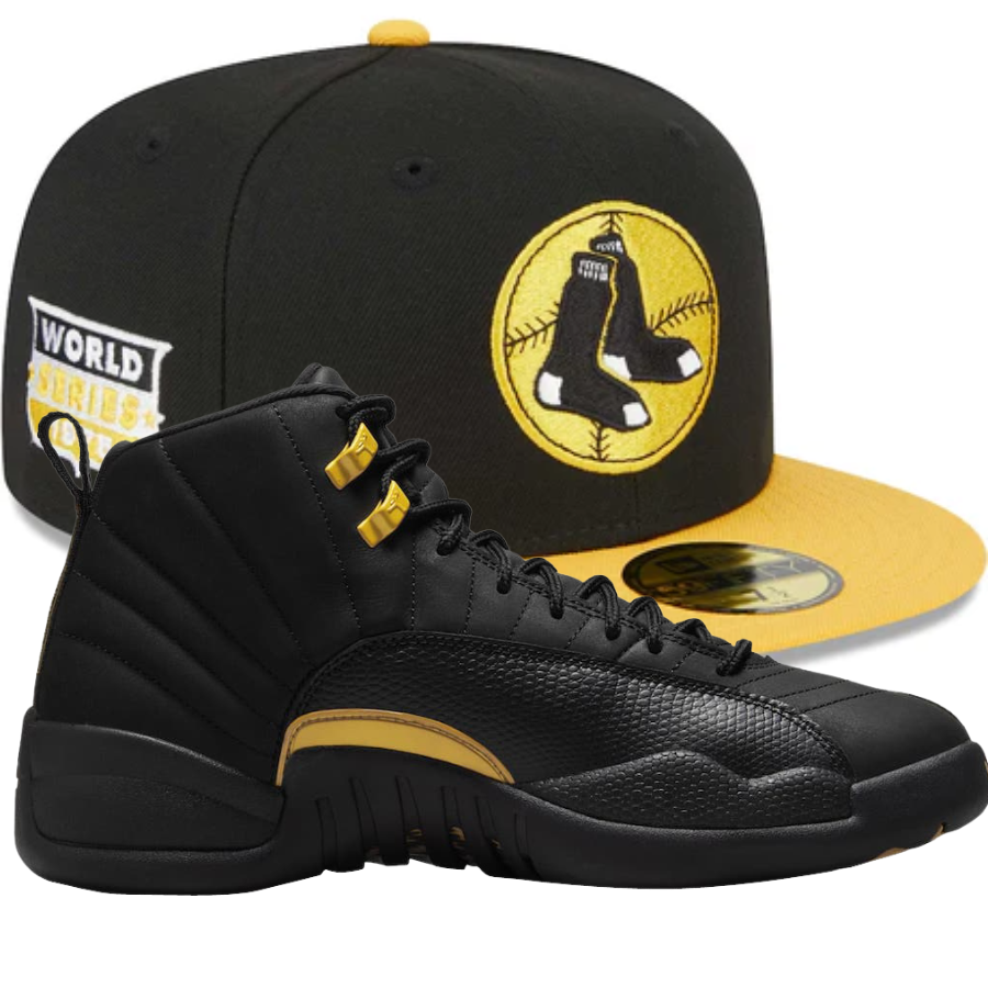 New Era Black & Gold Fitted Hats w/ Air Jordan 12 Black Taxi