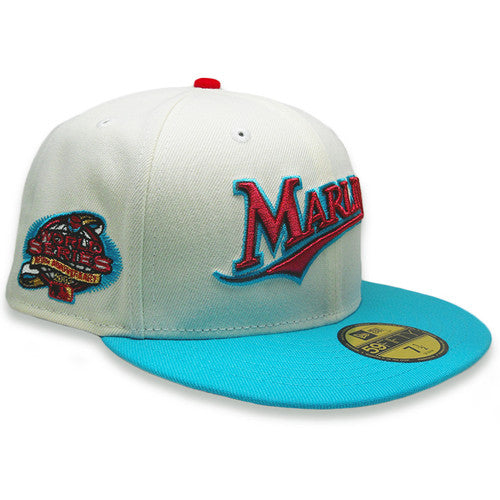 New Era Florida Marlins 'South Beach' Chrome/Teal/Red 59FIFTY Fitted Hat