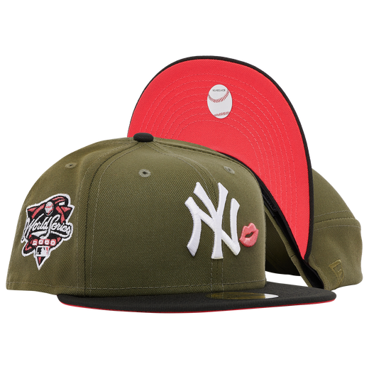 New Era New York Yankees 2000 World Series Olive Green/Black Pink Lips Kiss 59FIFTY Fitted Hat