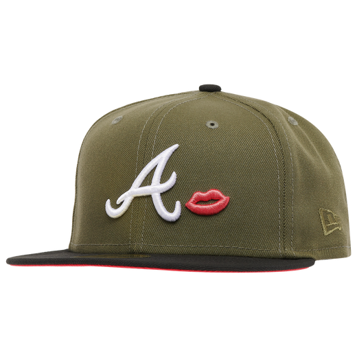 New Era Atlanta Braves 45th anniversary Olive Green/Black Pink Lips Kiss 59FIFTY Fitted Hat