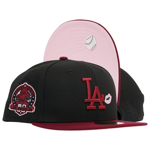 New Era Los Angeles Dodgers Black/Burgundy Kiss Lips 59FIFTY Fitted Hat