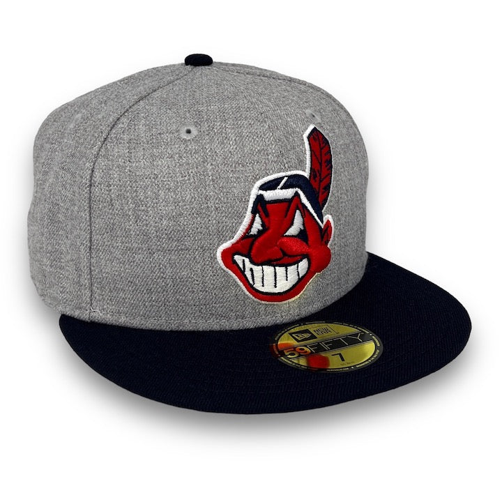 New Era Cleveland Indians 'Chief Wahoo' Heather Gray/Navy 59FIFTY Fitted Hat