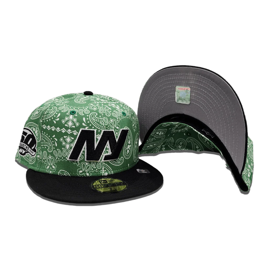 New Era New York Jets Black 50th Season Green Paisley/Black 59FIFTY Fitted Hat