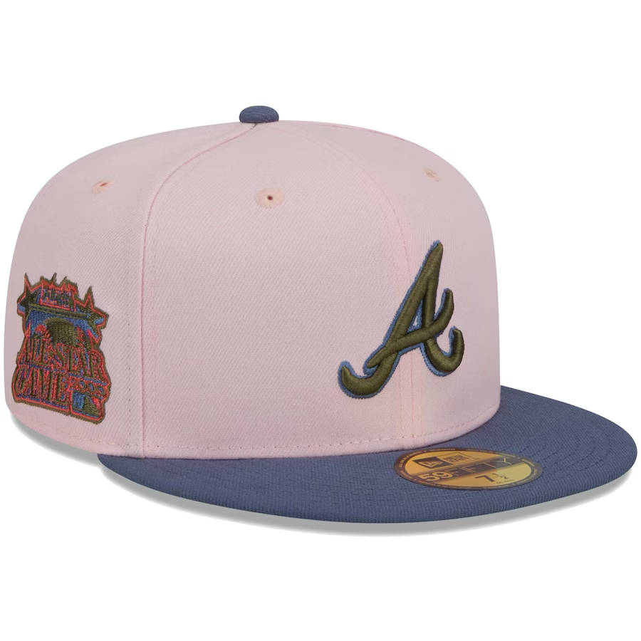 New Era Atlanta Braves Pink/Navy Blue Olive Undervisor 2023 59FIFTY Fitted Hat