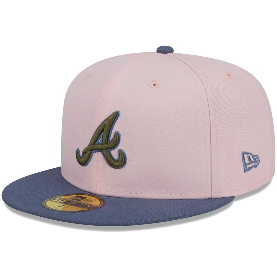 New Era Atlanta Braves Pink/Navy Blue Olive Undervisor 2023 59FIFTY Fitted Hat
