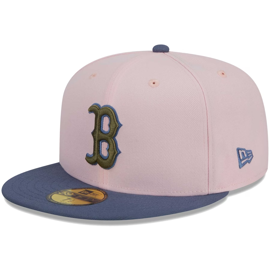 New Era Boston Red Sox Pink/Navy Blue Olive Undervisor 2023 59FIFTY Fitted Hat