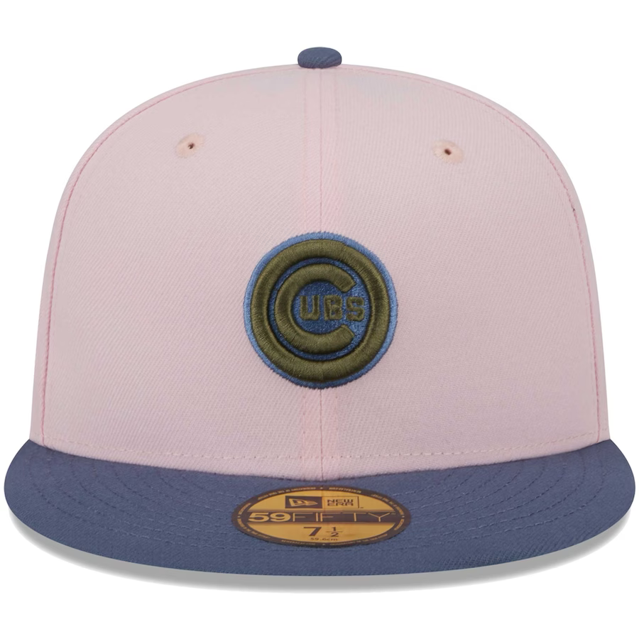 New Era Chicago Cubs Pink/Navy Blue Olive Undervisor 2023 59FIFTY Fitted Hat