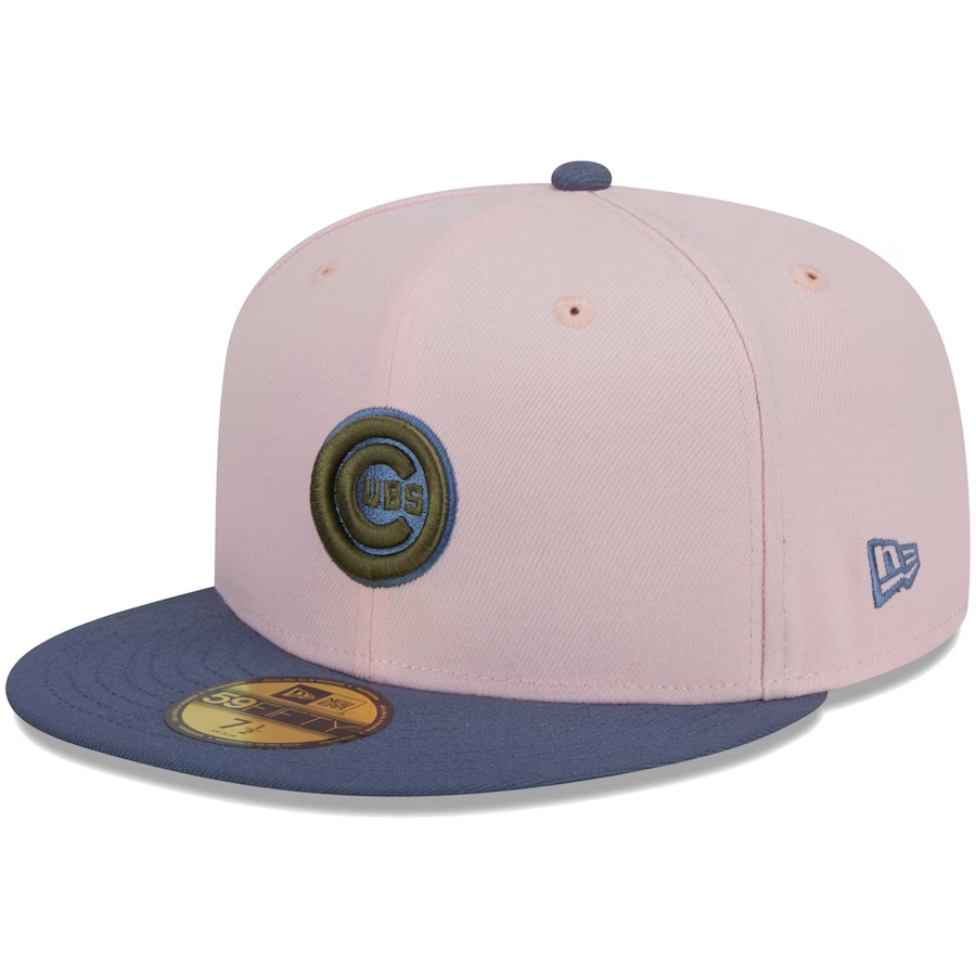 New Era Chicago Cubs Pink/Navy Blue Olive Undervisor 2023 59FIFTY Fitted Hat