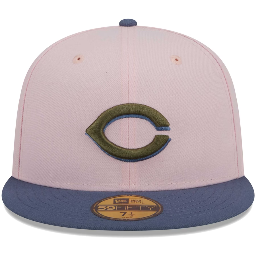New Era Cincinnati Reds Pink/Navy Blue Olive Undervisor 2023 59FIFTY Fitted Hat