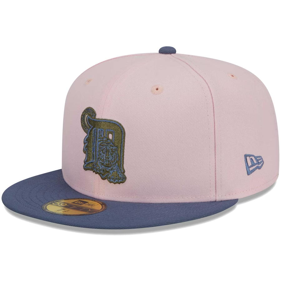 New Era Detroit Tigers Pink/Navy Blue Olive Undervisor 2023 59FIFTY Fitted Hat