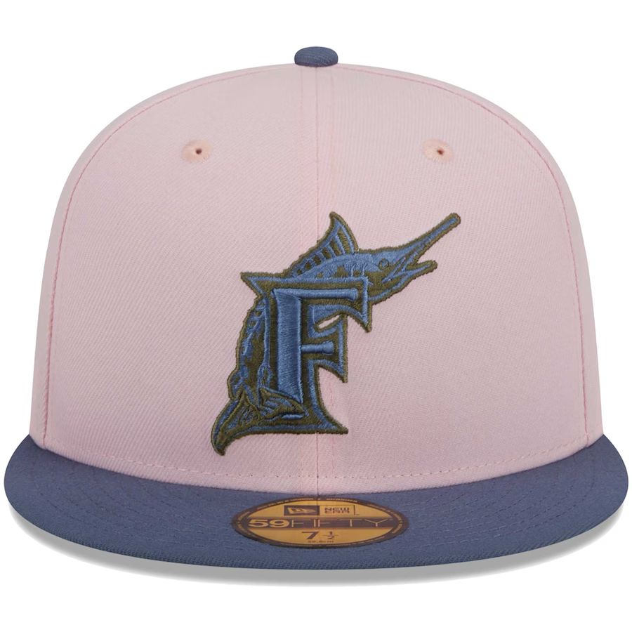 New Era Florida Marlins Pink/Navy Blue Olive Undervisor 2023 59FIFTY Fitted Hat