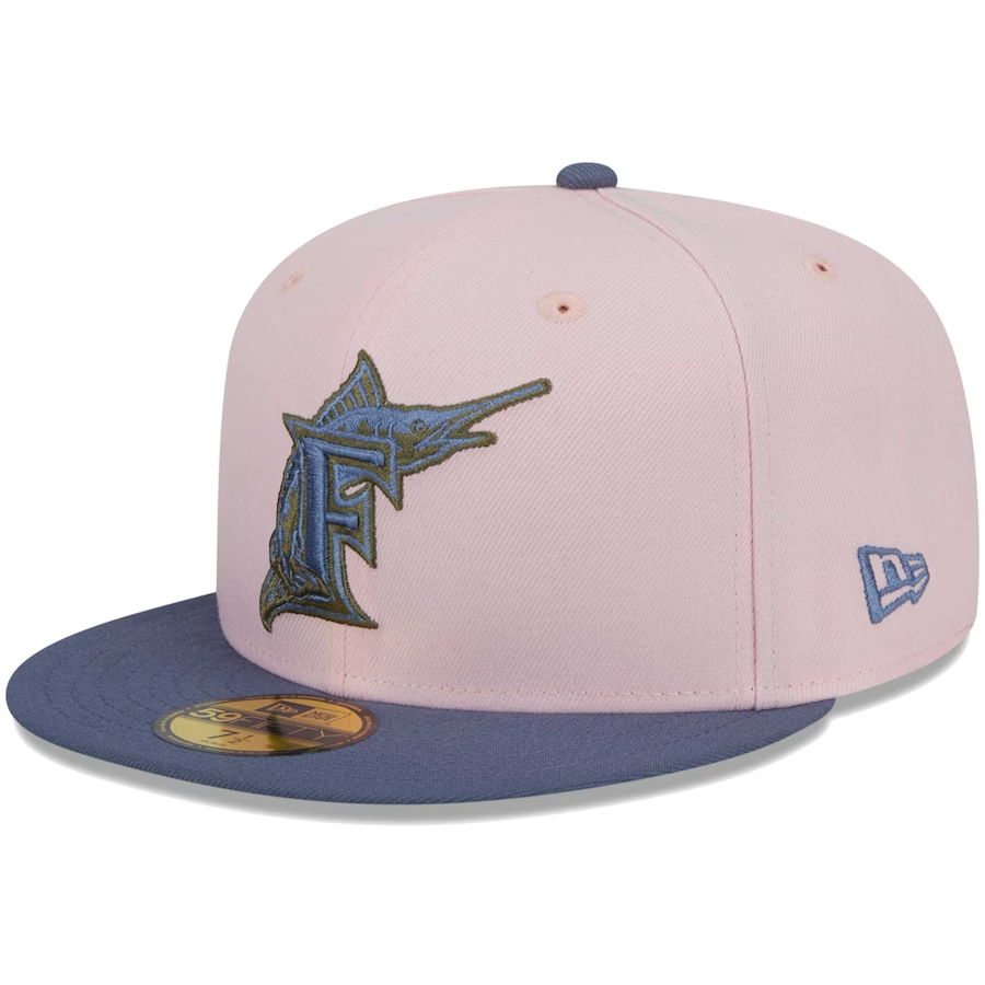 New Era Florida Marlins Pink/Navy Blue Olive Undervisor 2023 59FIFTY Fitted Hat