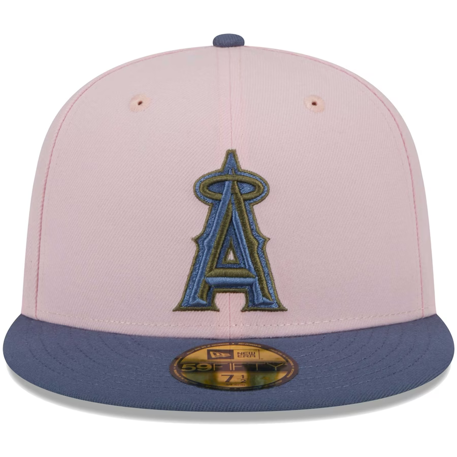 New Era Los Angeles Angels Pink/Navy Blue Olive Undervisor 2023 59FIFTY Fitted Hat