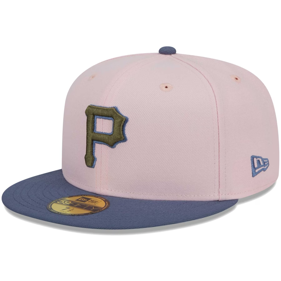 New Era Pittsburgh Pirates Pink/Navy Blue Olive Undervisor 2023 59FIFTY Fitted Hat