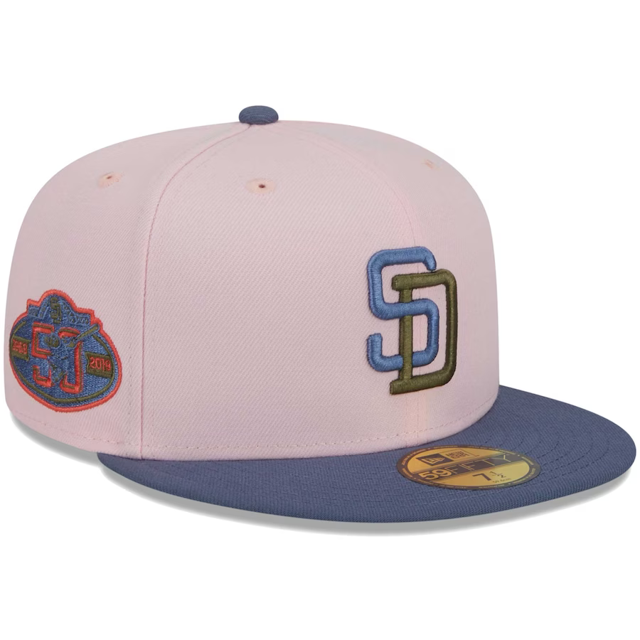 New Era San Diego Padres Pink/Navy Blue Olive Undervisor 2023 59FIFTY Fitted Hat
