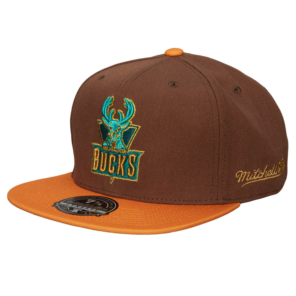 Mitchell & Ness Milwaukee Bucks Copper Top Hardwood Classic Fitted Hat