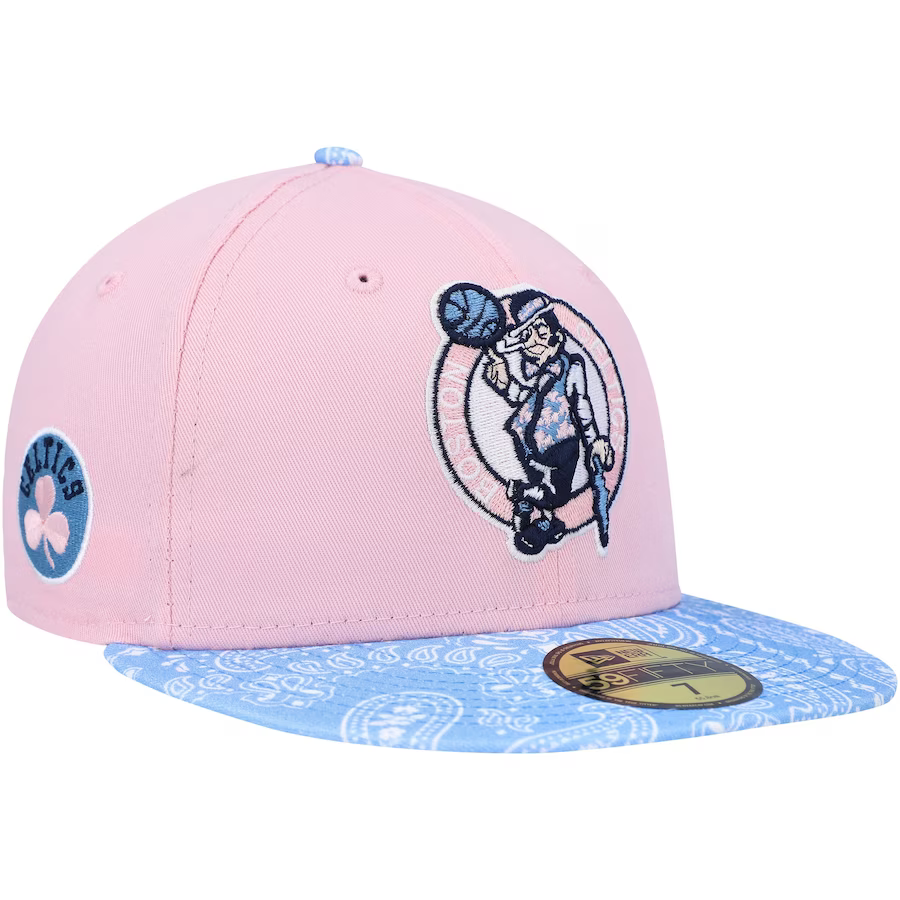 New Era Boston Celtics Pink/Light Blue Paisley Visor 59FIFTY Fitted Hat