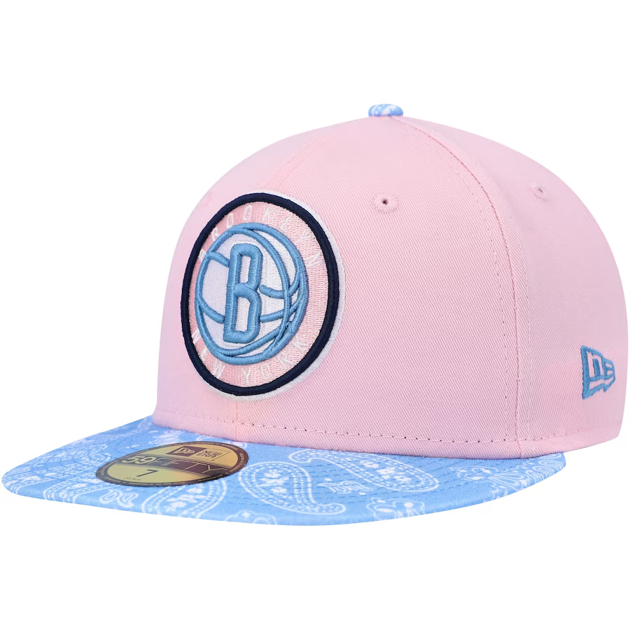 New Era Brooklyn Nets Pink/Light Blue Paisley Visor 59FIFTY Fitted Hat