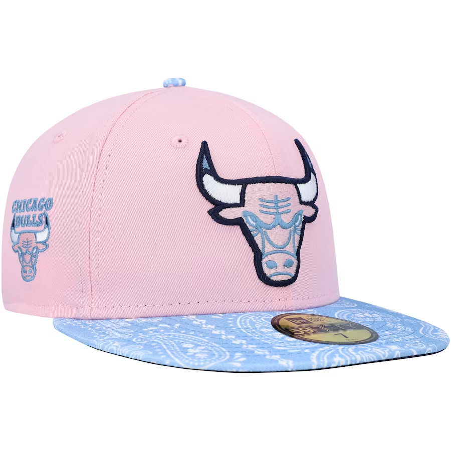 New Era Chicago Bulls Pink/Light Blue Paisley Visor 59FIFTY Fitted Hat