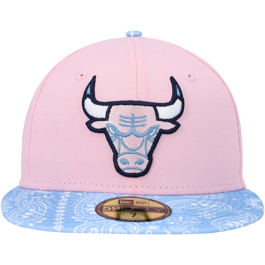 New Era Chicago Bulls Pink/Light Blue Paisley Visor 59FIFTY Fitted Hat