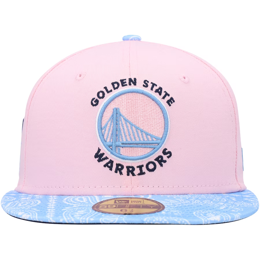 New Era Golden State Warriors Pink/Light Blue Paisley Visor 59FIFTY Fitted Hat