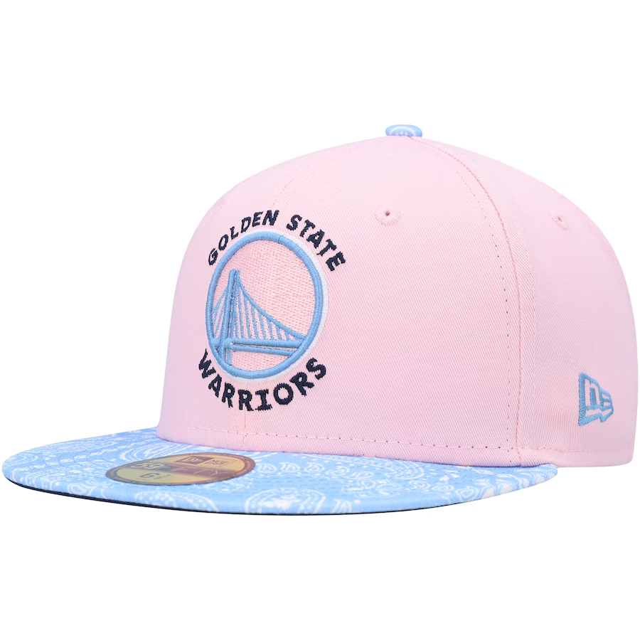 New Era Golden State Warriors Pink/Light Blue Paisley Visor 59FIFTY Fitted Hat