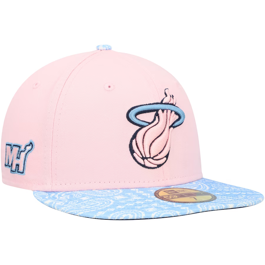 New Era Miami Heat Pink/Light Blue Paisley Visor 59FIFTY Fitted Hat